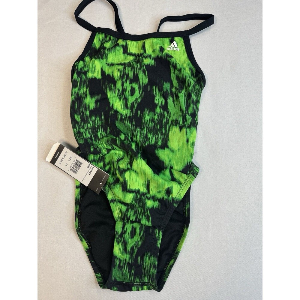 Girl Adidas Vortex Back Equinox Green camo 1pc Swimsuit size 26 NWT training